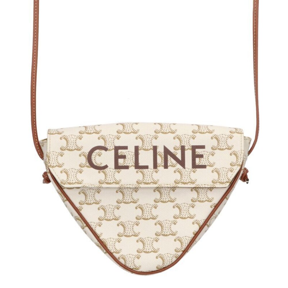 Celine Triangle Triomphe Logo Shoulder Bag White Brown